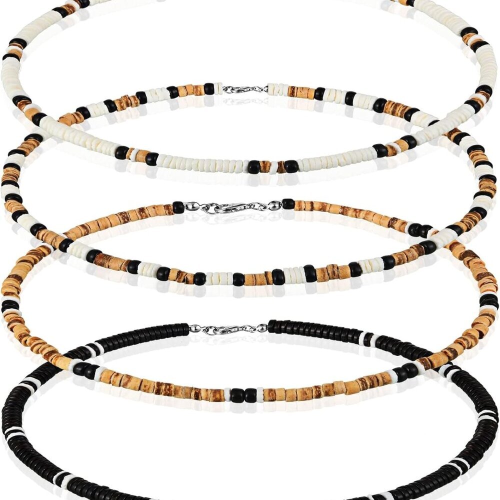 4 Pcs Puka Shell Necklace for Men Surfer Seashell Necklace Choker Summer Beach H